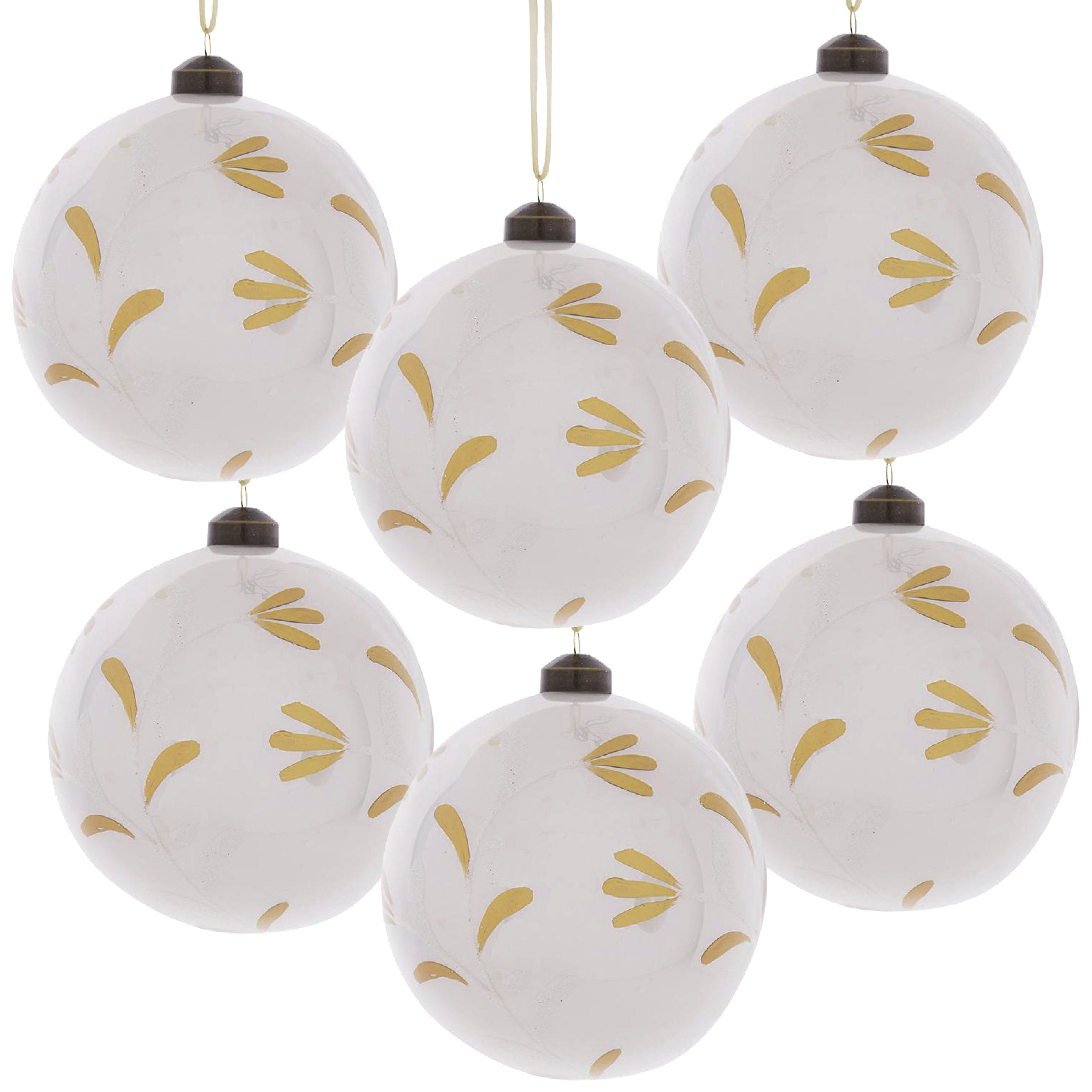 HAOYYE D3.9" Christmas Ball Ornaments, Glass Decorative Hanging Ball Christmas Tree Ornaments for Holiday Party Decorations, Set of 6 Sturdy Space-Saving Heavy Duty Modern Design Adults Dorm Room