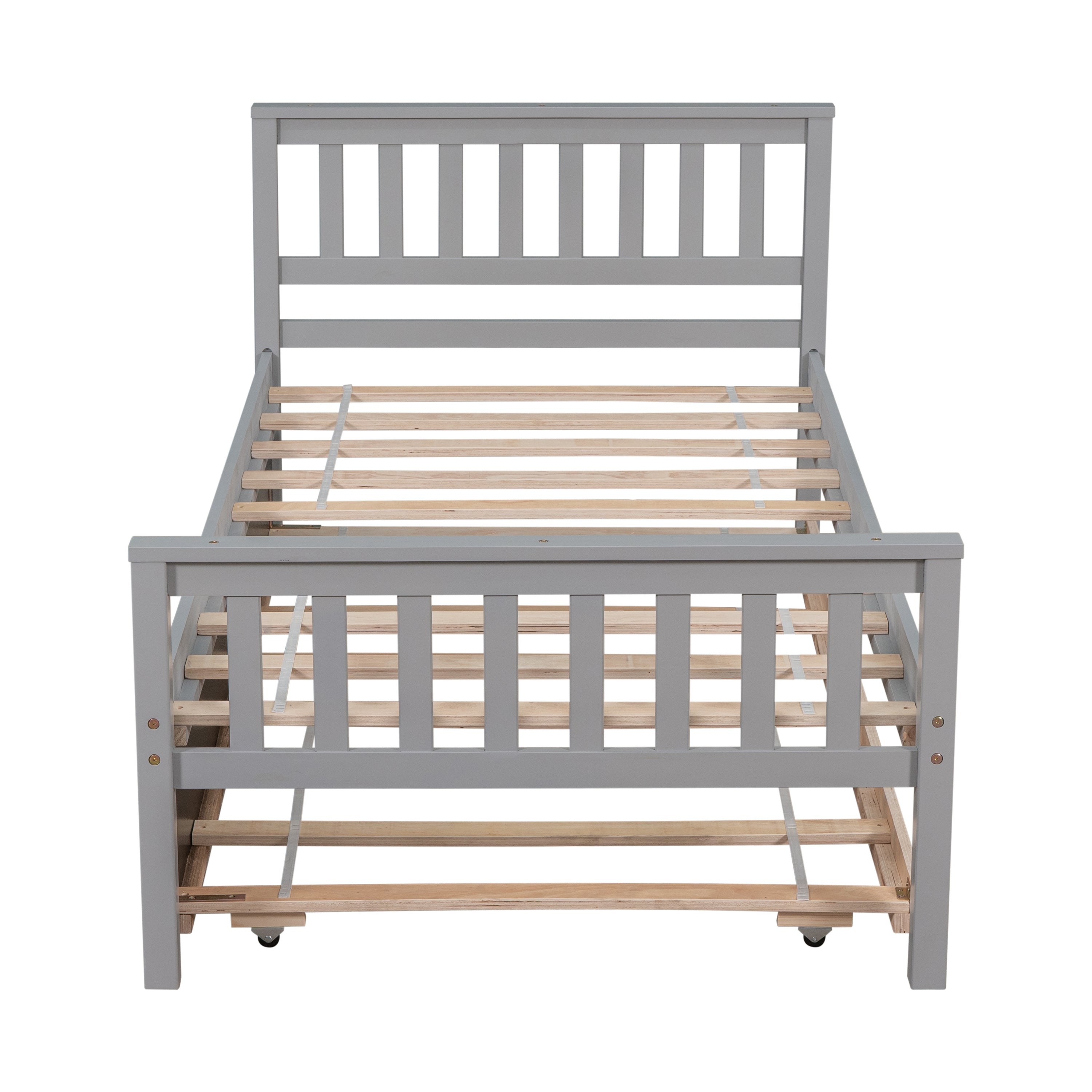 HAOYYE Twin Bed with Trundle, Platform Bed Frame with Headboard and Footboard, for Bedroom Small Living Space,No Box Spring Needed,Grey(Old SKU:W50422210) Sturdy Space-Saving Heavy Duty Modern Design