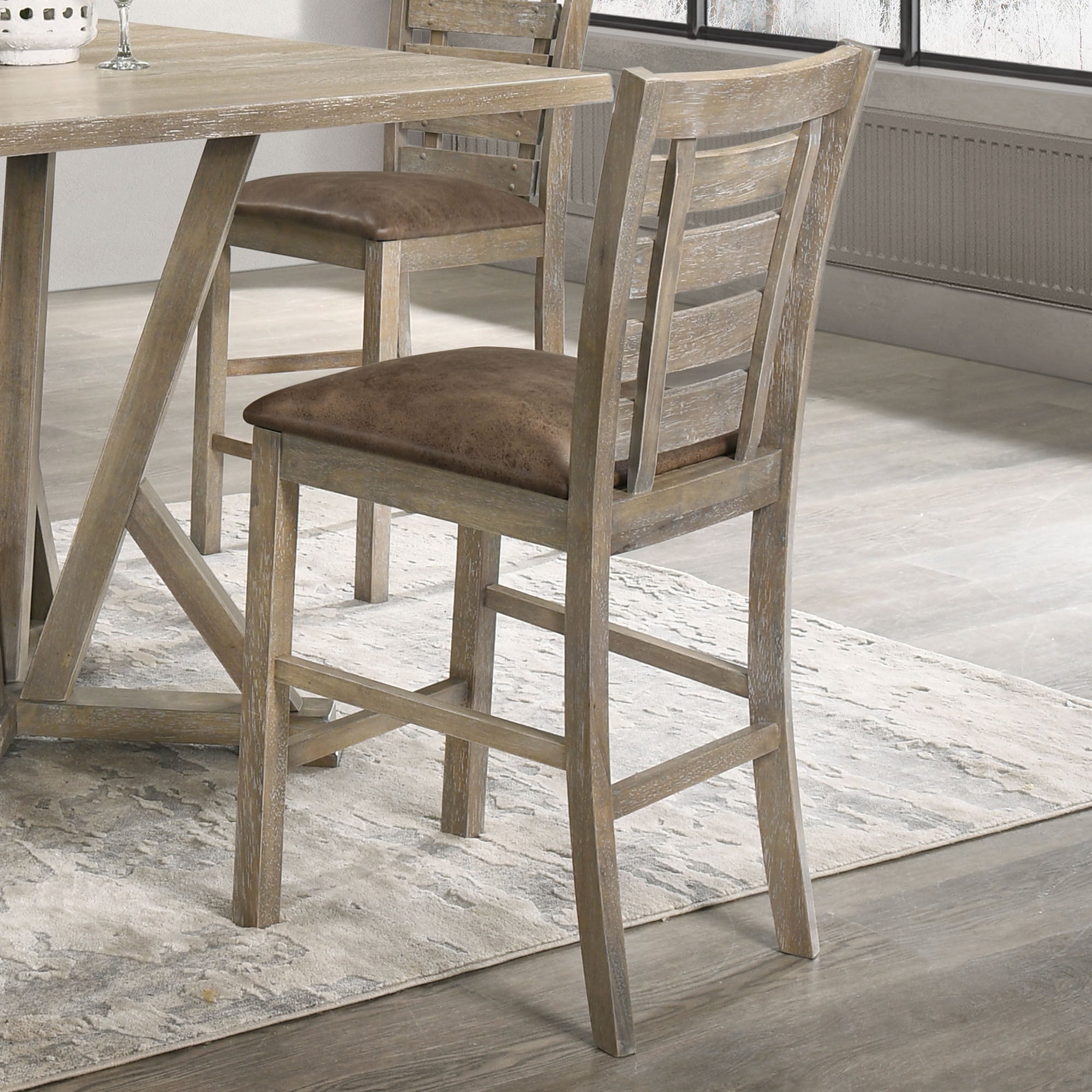HAOYYE Set of 2 Dining Counter Height Chairs Modern Farmhouse Rustic Look Distressed Design Ladderback Solid Wood Sturdy Space-Saving Heavy Duty Modern Design Adults Dorm Room Easy Assembly