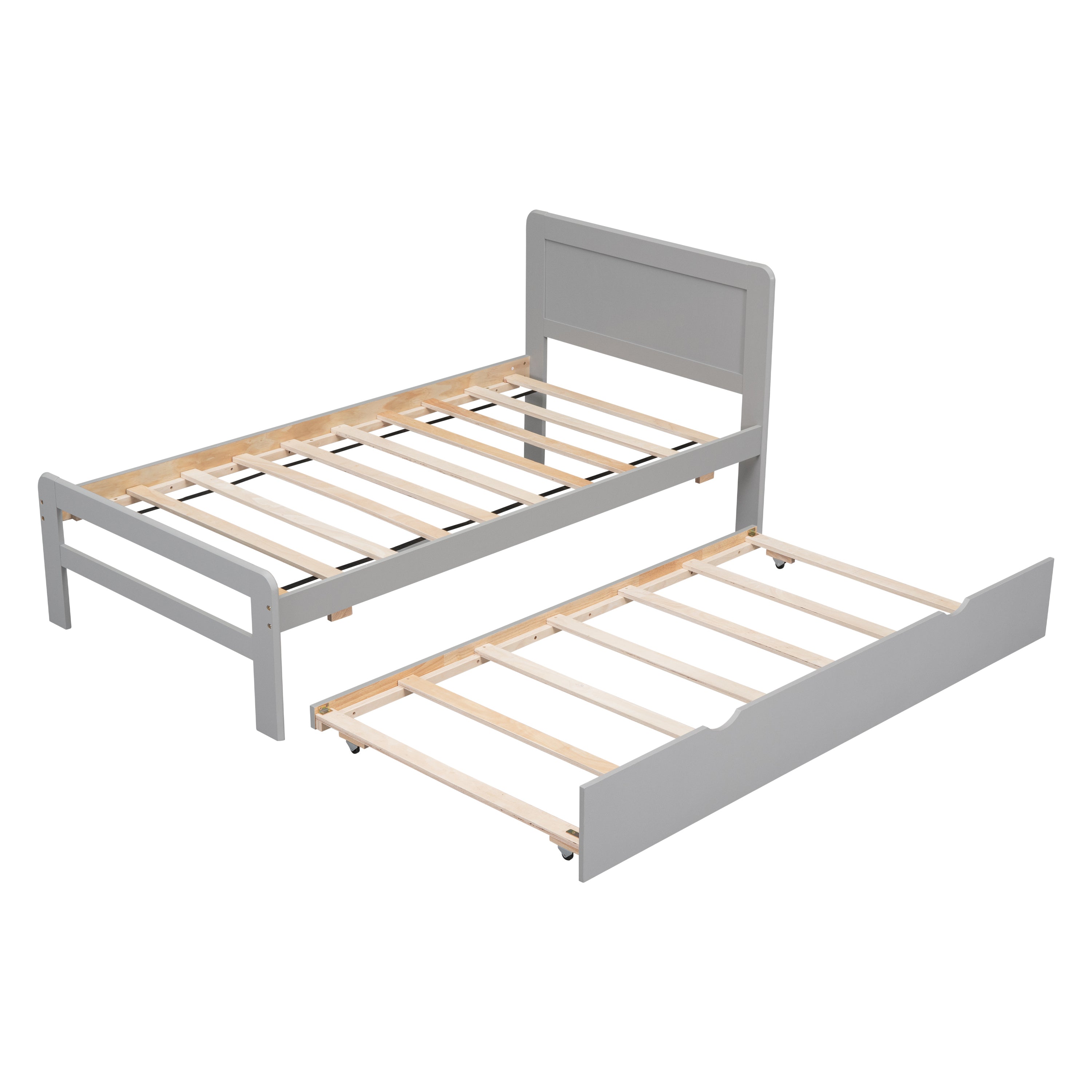 HAOYYE Modern Design Twin Size Platform Bed Frame with Trundle for Grey Color Sturdy Space-Saving Heavy Duty Easy Assembly Durable Stylish Home Furniture Versatile