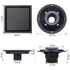 HAOYYE 6 Inch Square Shower Floor Drain Sturdy Space-Saving Heavy Duty Modern Design Adults Dorm Room Easy Assembly Bedroom Furniture