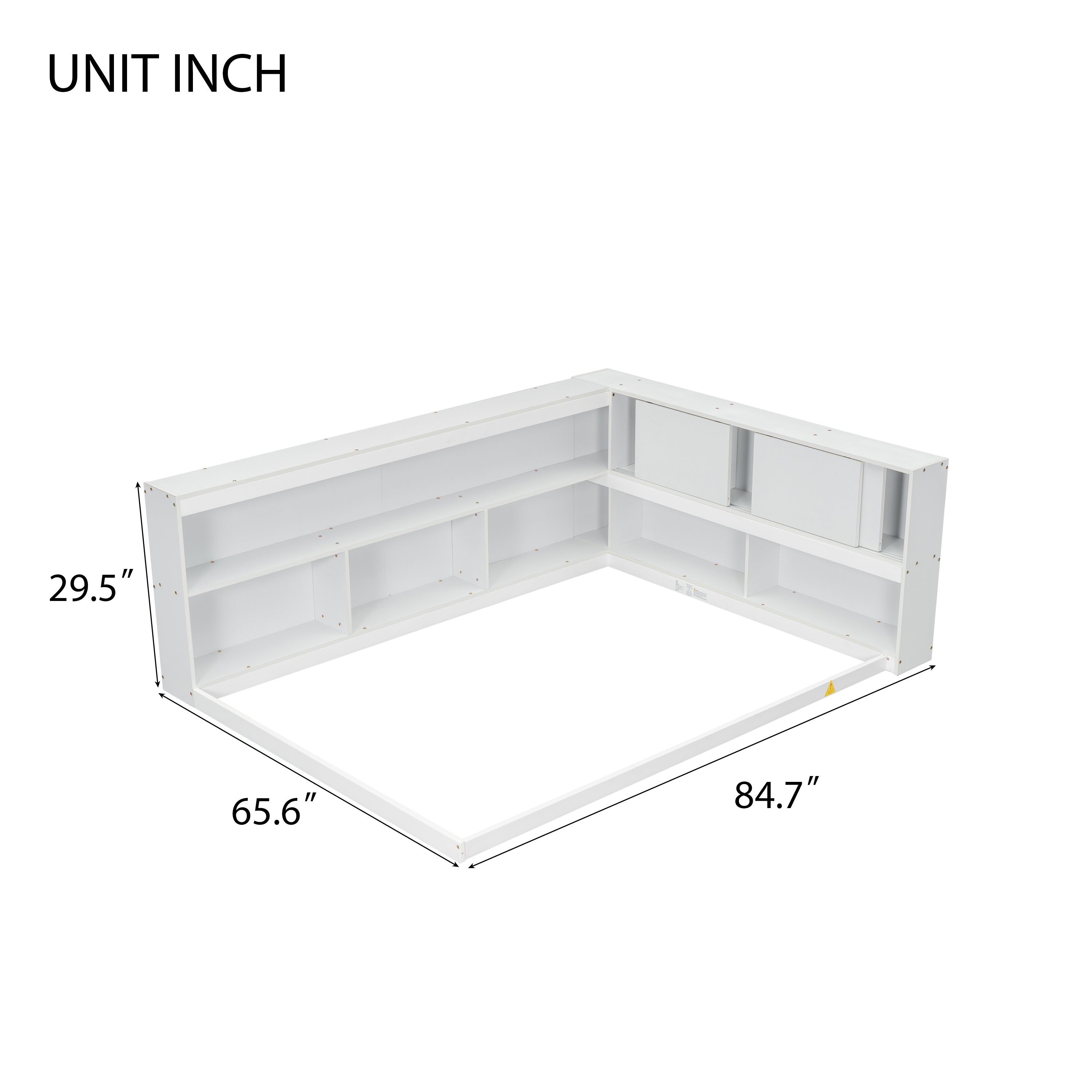 HAOYYE Full Floor Bed with L-shaped Bookcases, sliding doors,without slats,White Sturdy Space-Saving Heavy Duty Modern Design Easy Assembly Durable Stylish Home Furniture Versatile