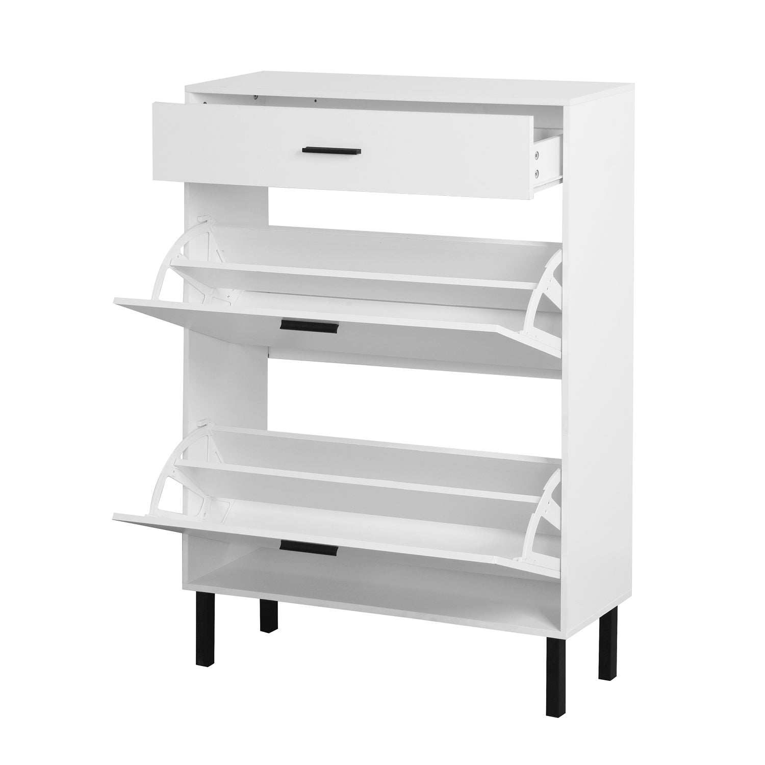 HAOYYE Shoe Cabinet, Freestanding Shoe Rack Storage Organizer with 2 Flip Drawers and Metal Legs, Modern Shoe Storage Cabinet for Entryway, Sturdy Space-Saving Heavy Duty Construction, Ideal for Adults