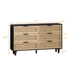 HAOYYE Black 6-Drawer Rattan Storage Cabinet, Modern Space-Saving Design for Bedroom and Living Room, Heavy Duty Construction, Easy Assembly