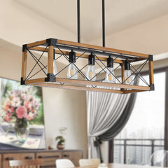 HAOYYE 5-Light Retro Farmhouse Chandelier For Kitchen, Living room, Dining room Walnut(No Bulbs) Sturdy Space-Saving Heavy Duty Modern Design Adults Dorm Room Easy Assembly