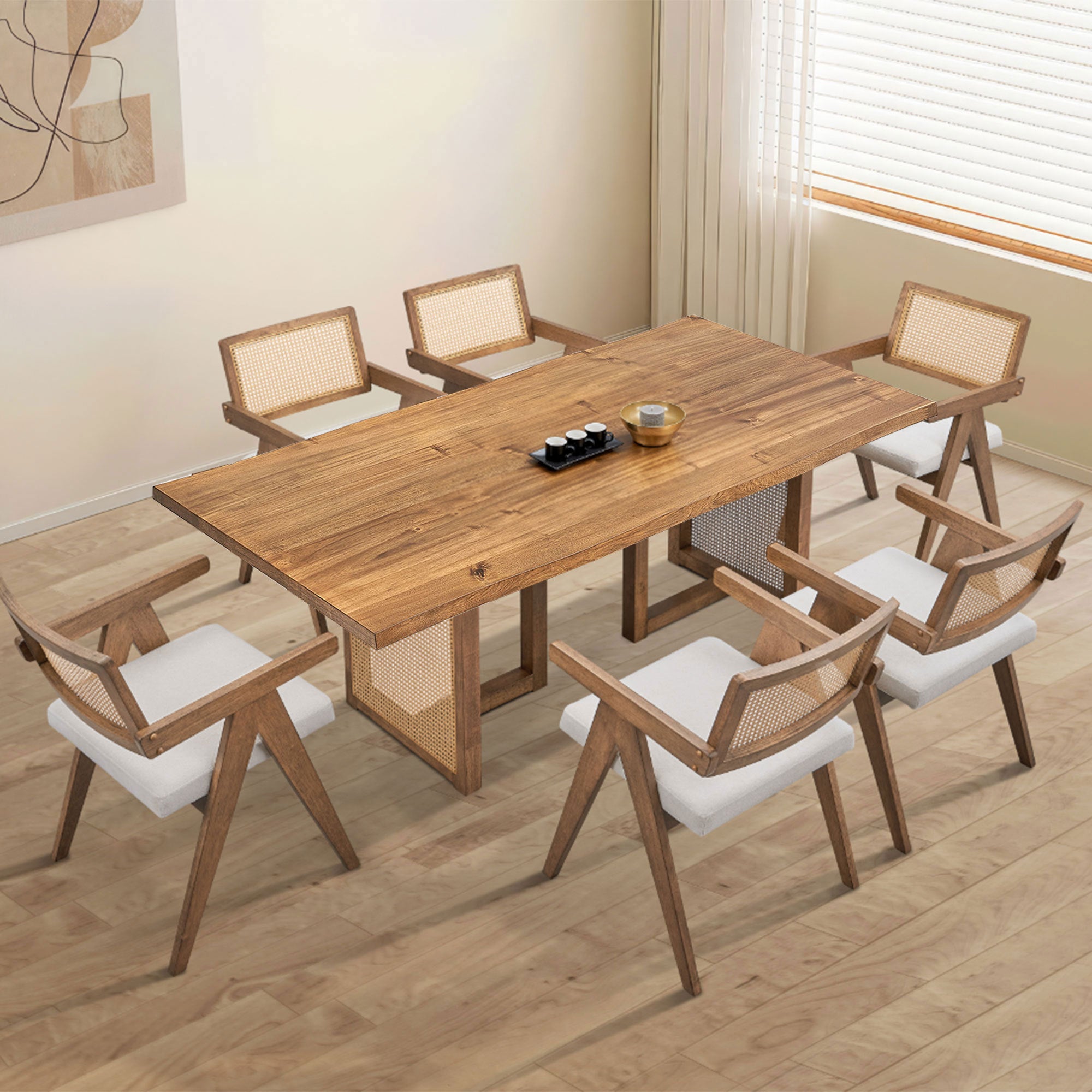 HAOYYE Wooden Frame Upholstered Dining Chairs Set of 2,Mid Century Kitchen Chairs for Living Room,Restaurant,Bohemian Style Chairs for Office,Coffee Shop.OAK Sturdy Space-Saving Heavy Duty Modern Design