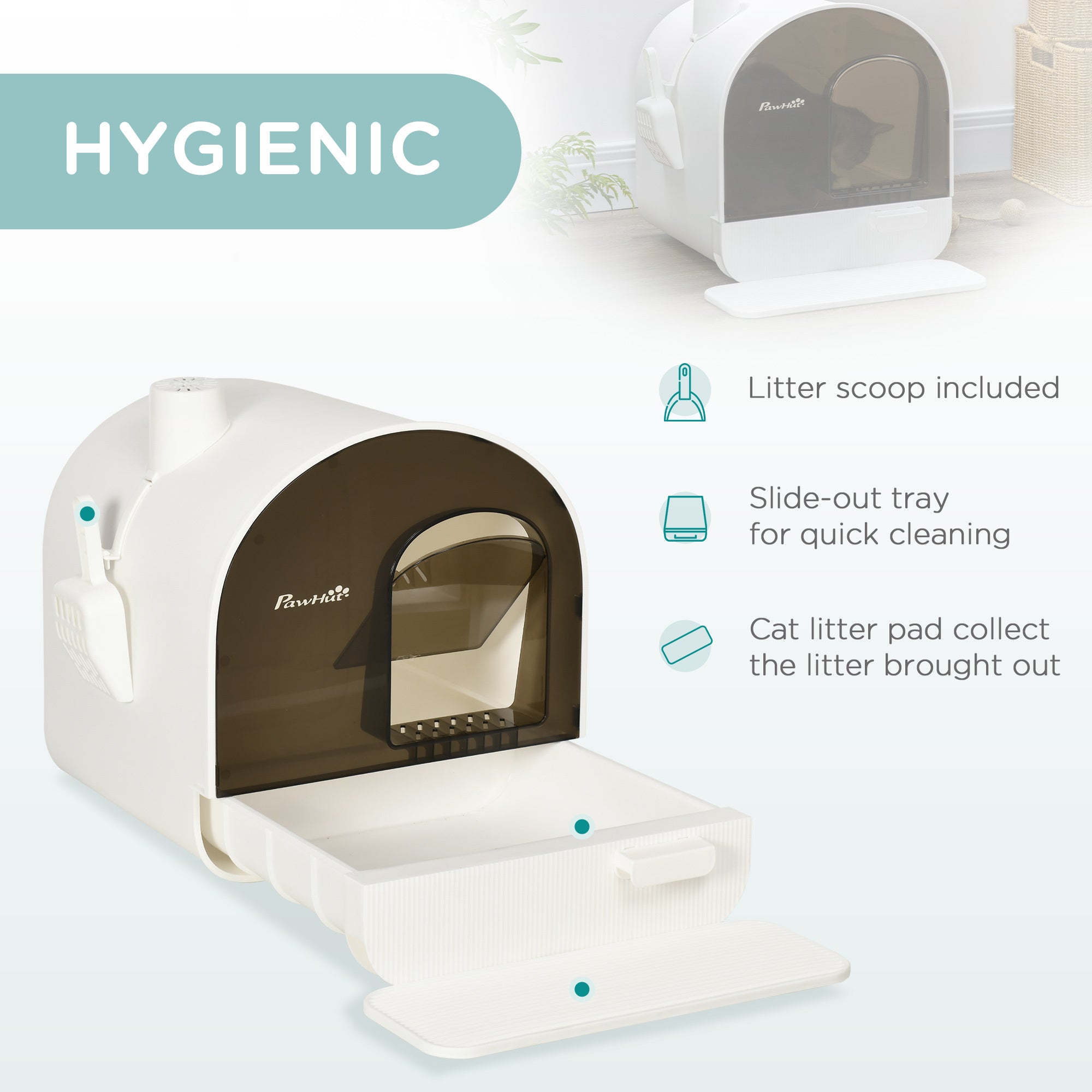 Haoyye Covered Cat Litter Box with Lid and Tray, Enclosed Hooded Litter Box for Indoor Cats, Includes Scoop, Filter, and Anti-Tracking Mat, Space-Saving and Easy to Clean Design, Suitable for Small Cats or Kittens, Modern Durable Plastic Structure