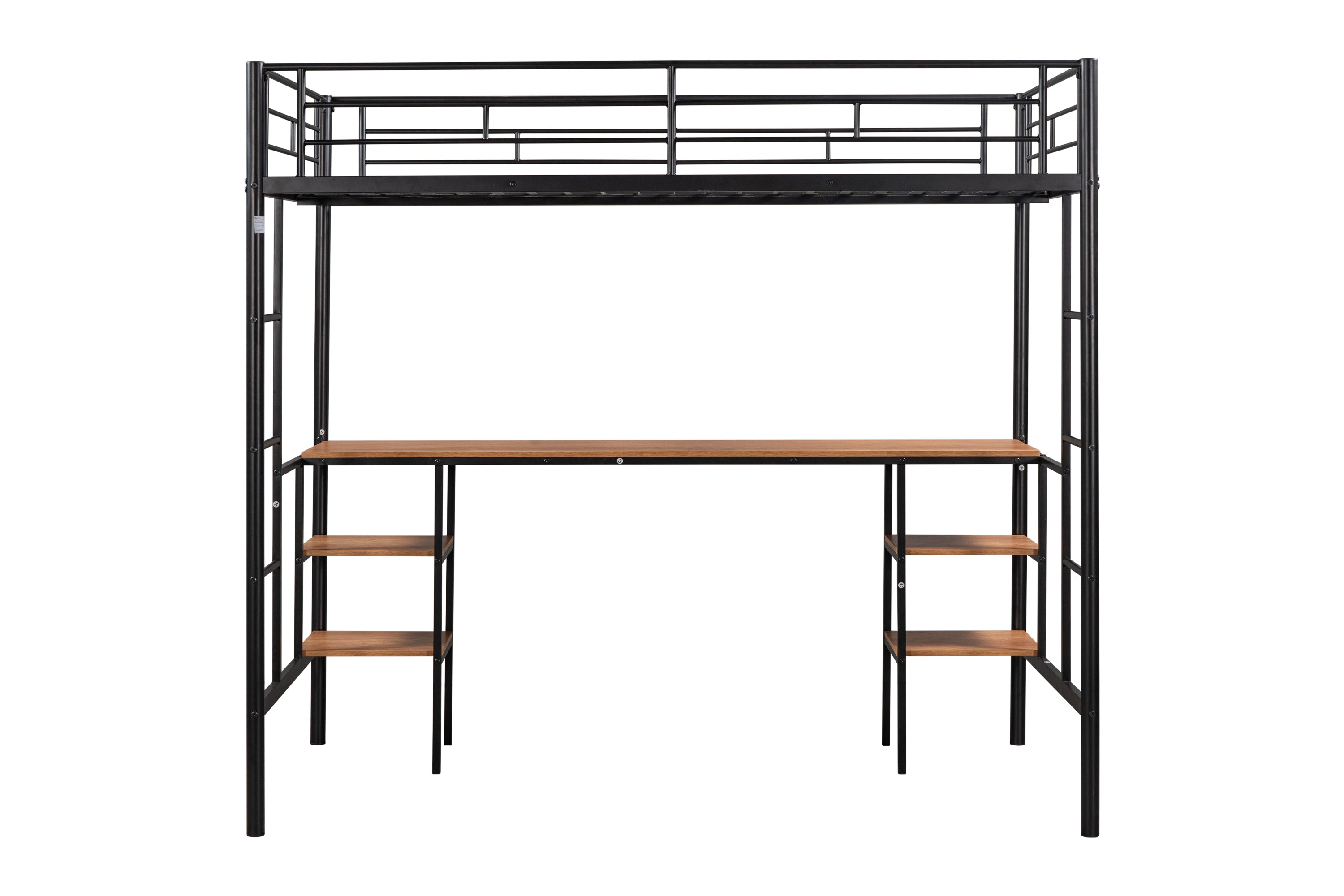 HAOYYE Twin-Size Loft Bed With Table And Shelves, Heavy-Duty Metal Construction, Noise-Reduced Design, Safety Guardrail, Two Side Ladders, CPC Certified, No Box Spring Required, Space-Saving Loft Bed For Modern Living Spaces