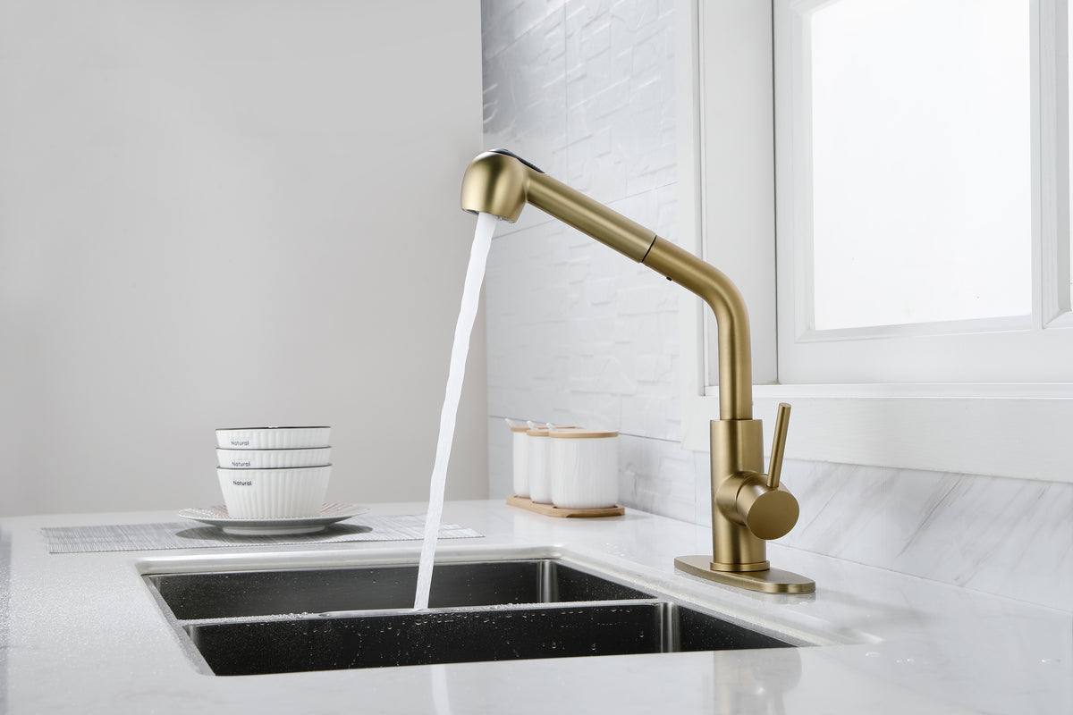 Haoyye Single-Handle Pull-Out Utility Sink Faucet, Stainless Steel High Arc Faucet with Dual Spray Function and 360° Swivel Spout, Easy DIY Installation, Spot-Resistant Finish, Modern Heavy Duty Design for Laundry Room, Kitchen, or Utility Sink