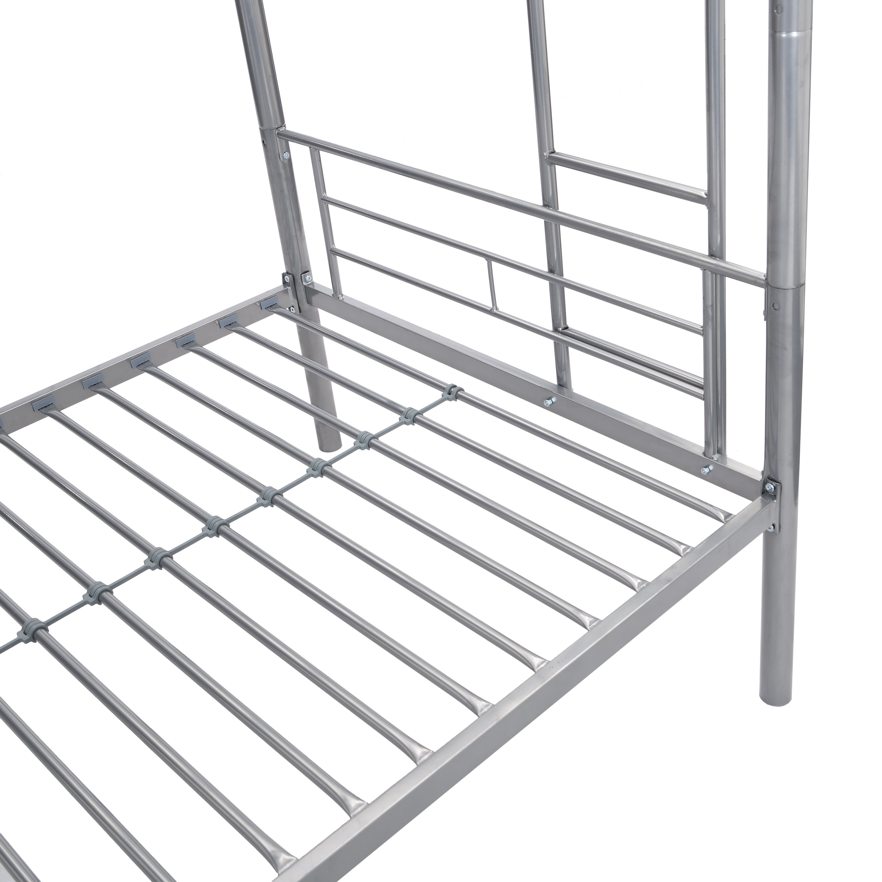 HAOYYE METAL BUNK BED WITH TRUNDLE SILVER Sturdy Space-Saving Heavy Duty Modern Design Easy Assembly Durable Stylish Home Furniture Versatile