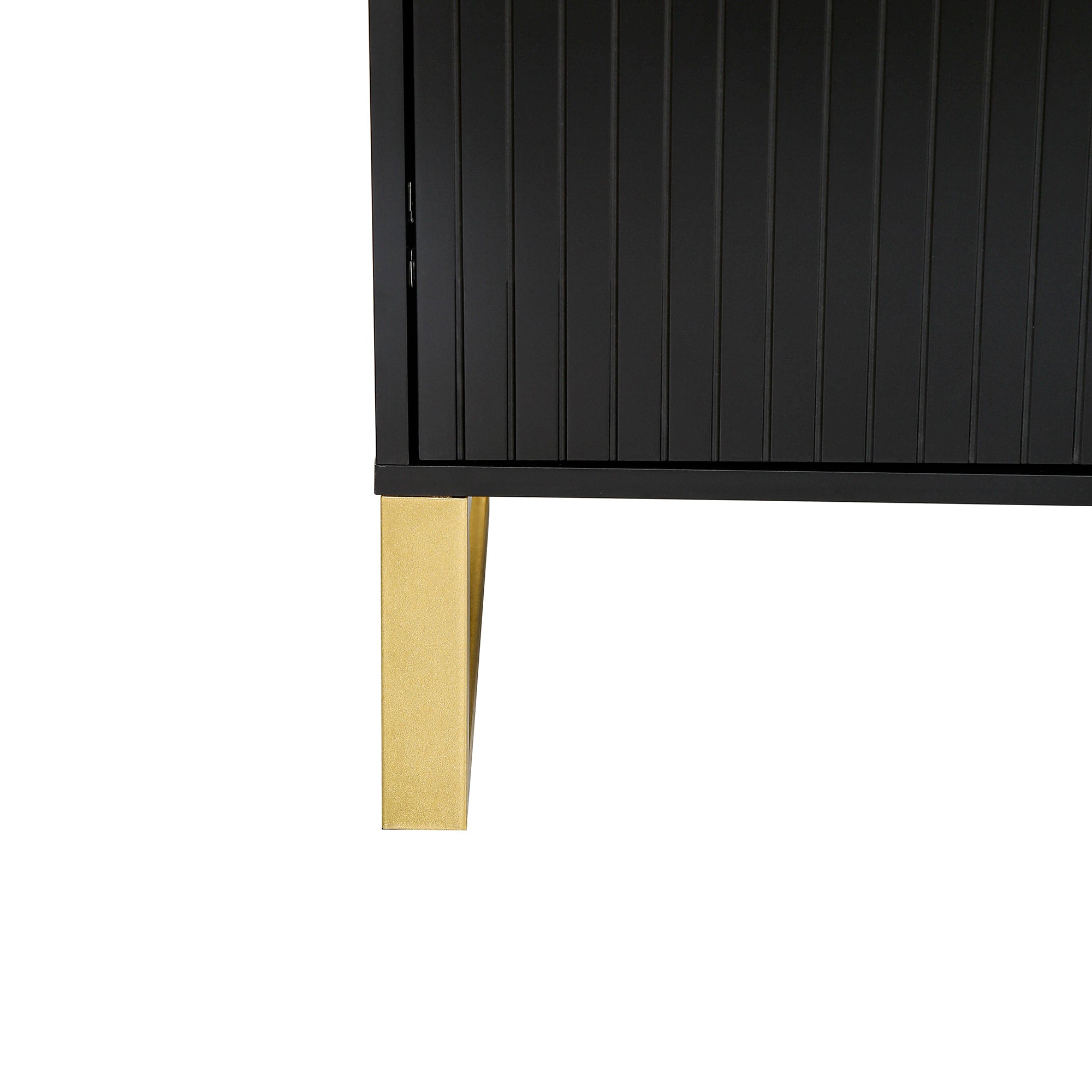 HAOYYE Modern Sideboard with Four Doors, Metal Handles and Legs, Adjustable Shelves, Stylish Storage Cabinet for Kitchen, Dining Room, Living Room, Black, Sturdy Space-Saving Heavy Duty Design, Ideal for Home and Apartment, Easy Assembly