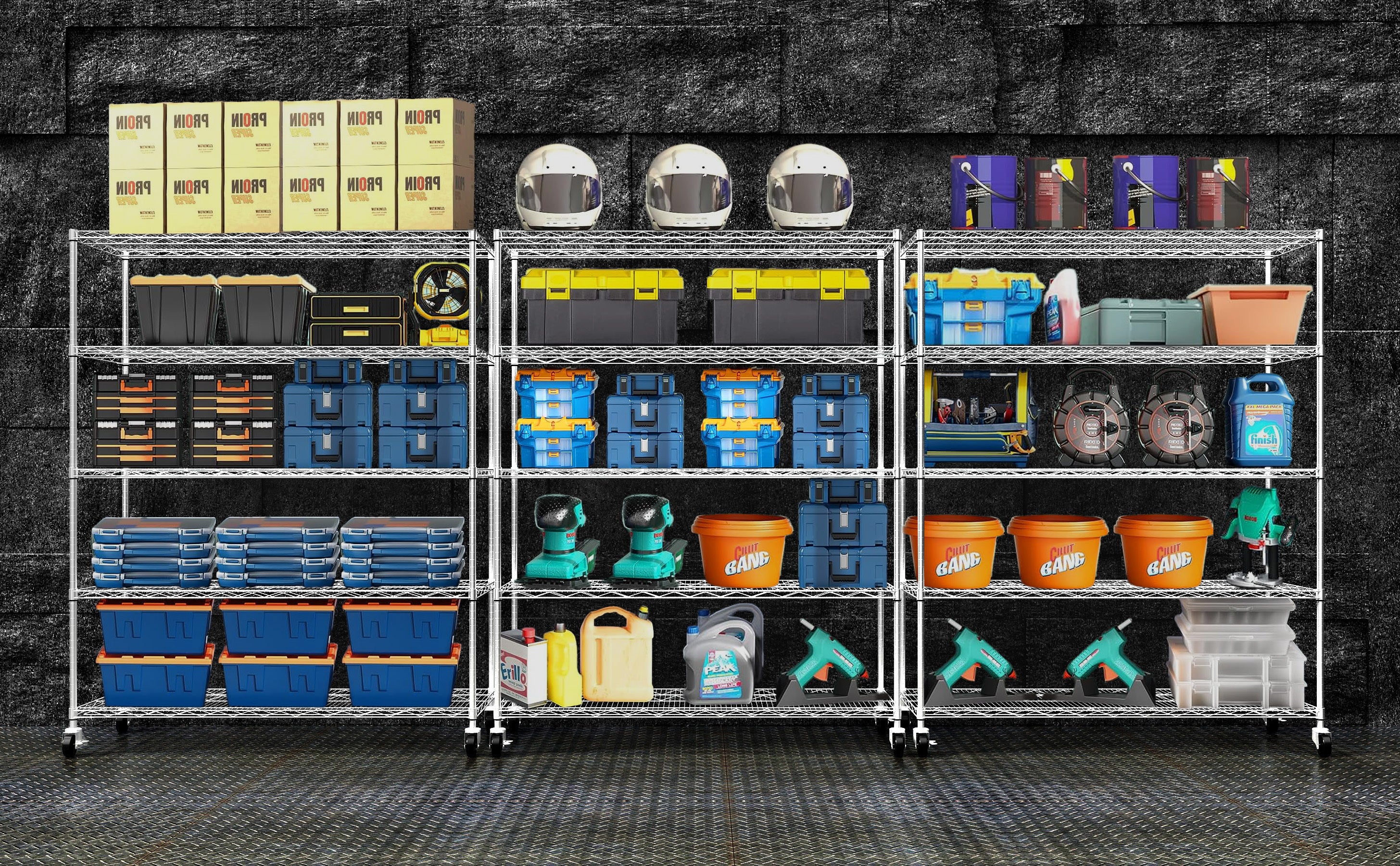HAOYYE 5-Layer Heavy Duty Adjustable Shelving Unit with Wheels and Adjustable Feet, Sturdy Metal Storage Rack for Warehouse, Supermarket, Kitchen and Commercial Use, Each Shelf Supports 300 Lbs, Space-Saving Industrial Design, Easy Assembly