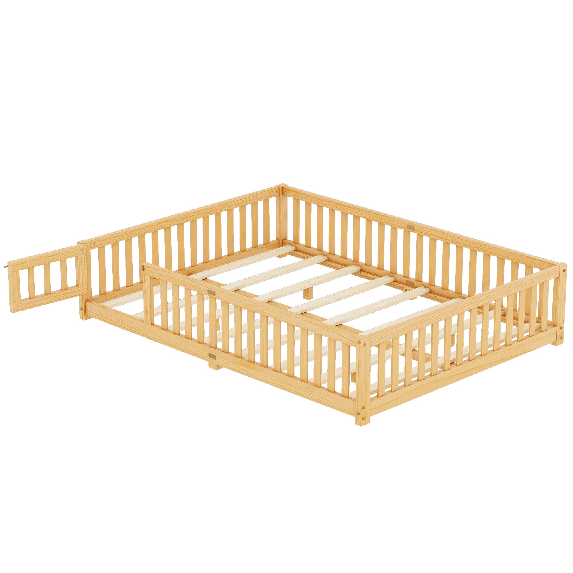 HAOYYE Queen Size Bed Floor Bed with Safety Guardrails and Door for , Natural(Expect Arrival Date 2024.7.26), Old SKU W158090701 Sturdy Space-Saving Heavy Duty Modern Design Adults Dorm Room