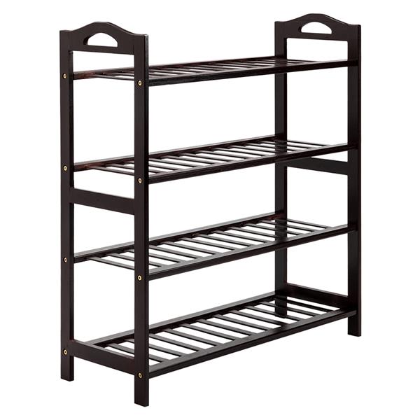 HAOYYE 4-Tier Bamboo Shoe Rack with 12 Slats, Durable Coffee Finish, Space-Saving and Stylish Organizer for Living Room or Bedroom, Modern Design and Premium Quality Storage Solution for Home Essentials