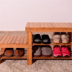 HAOYYE Bamboo Shoe Rack Wood Color Sturdy Design Durable Modern Organizer Practical Home Storage Solution Multifunctional Stylish Space-Saving Organizer for Living Room Entryway and Closet