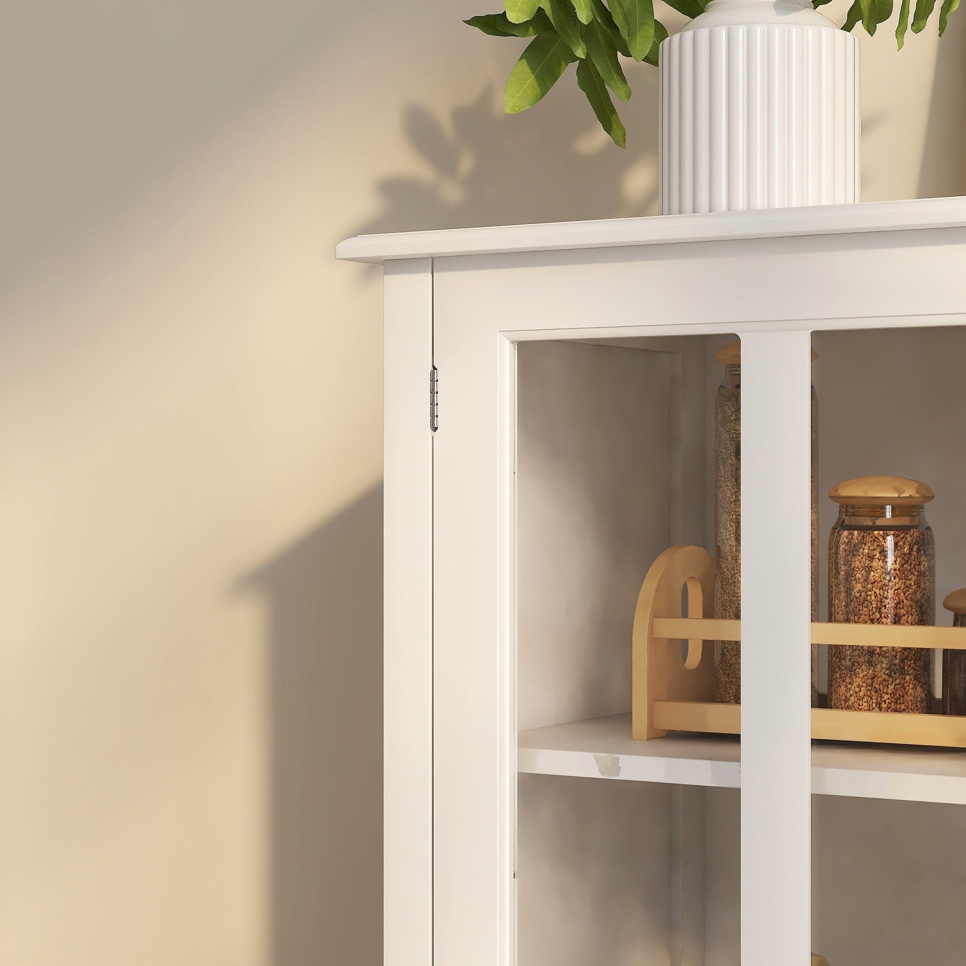 HAOYYE Buffet storage cabinet with double glass doors and unique bell handle Sturdy Space-Saving Heavy Duty Modern Design Easy Assembly Durable Stylish Home Furniture Versatile