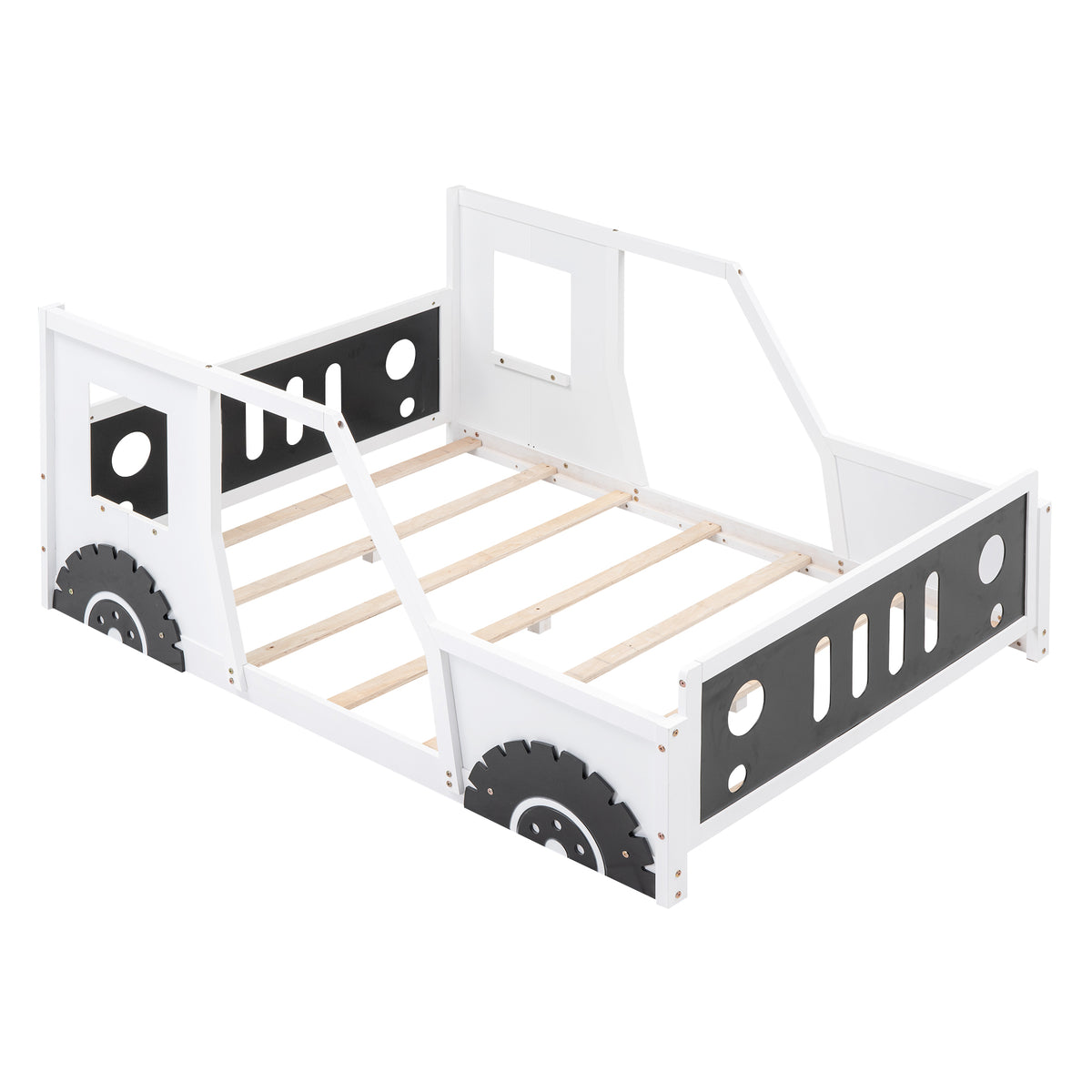 HAOYYE Full Size Classic Car-Shaped Platform Bed with Wheels,White Sturdy Space-Saving Heavy Duty Modern Design Adults Dorm Room Easy Assembly Bedroom Furniture