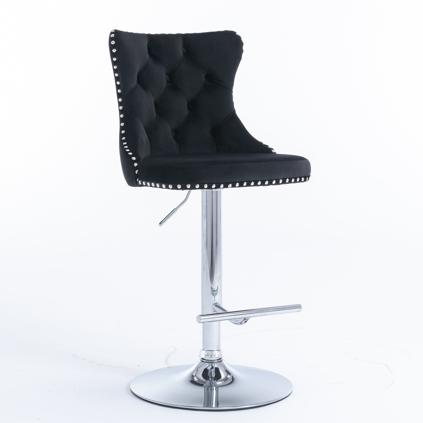 HAOYYE Adjustable Swivel Velvet Barstools with Tufted Backs, Seat Height 25-33 Inches, Chrome Base, Comfortable Upholstered Modern Design for Kitchen Island or Home Pub, Black