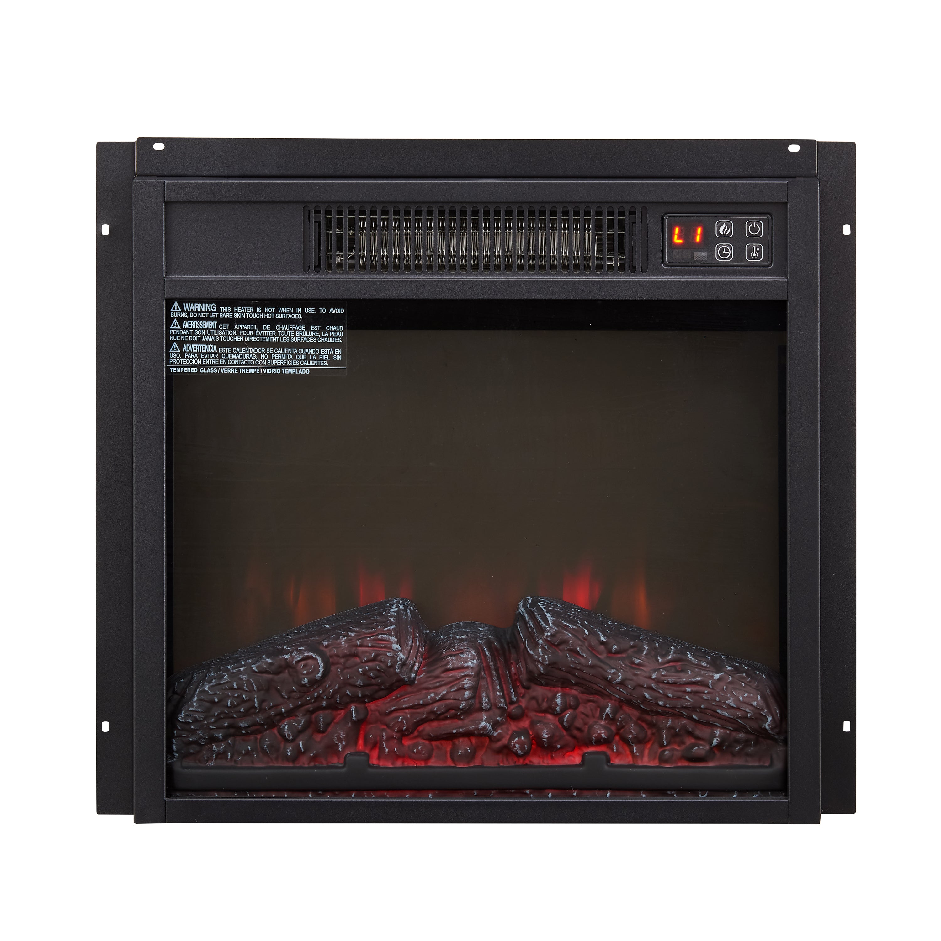 Haoyye 18 Inch Electric Fireplace Insert Heater, 1400W Wall-Mounted Firebox with Remote Control, LED Display, Overheat Protection, Adjustable Temperature &amp; Flame Brightness, Space-Saving Heater for Bedroom, Living Room, or TV Stand Installation
