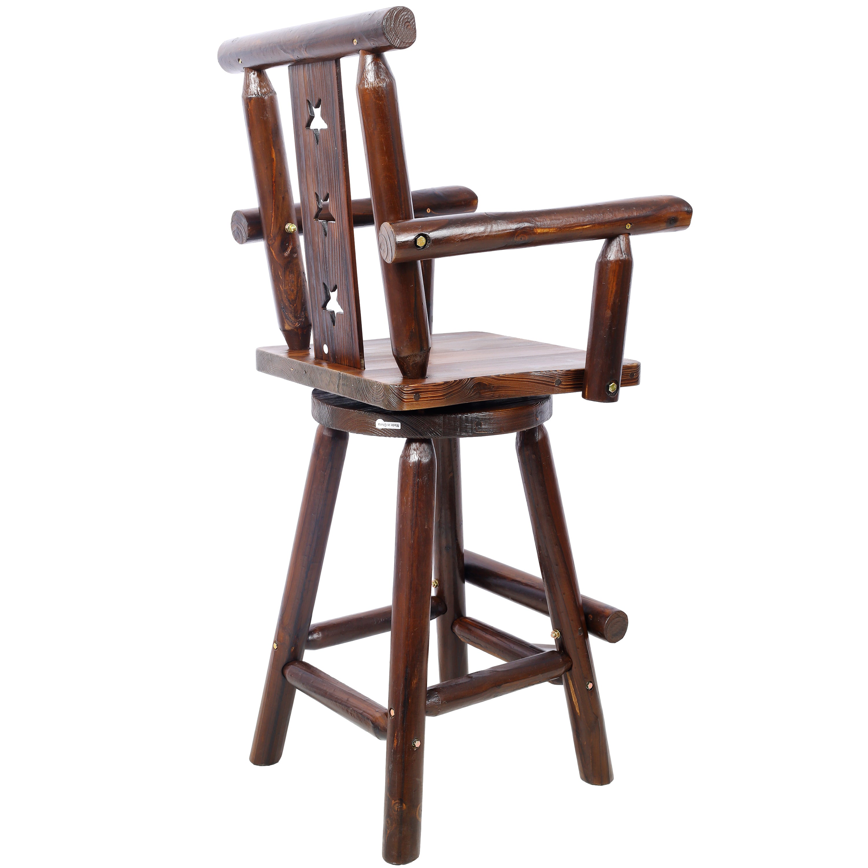 HAOYYE Rustic Bar Stool - Fir Wood Construction, Chair withDecorative Star Backrest, Footrest,Wide Armrest, Rustic Kitchen Stool, Tall Bistro Chair for Dining Room, Restaurant, Pub, 4-Foot,brown color Sturdy