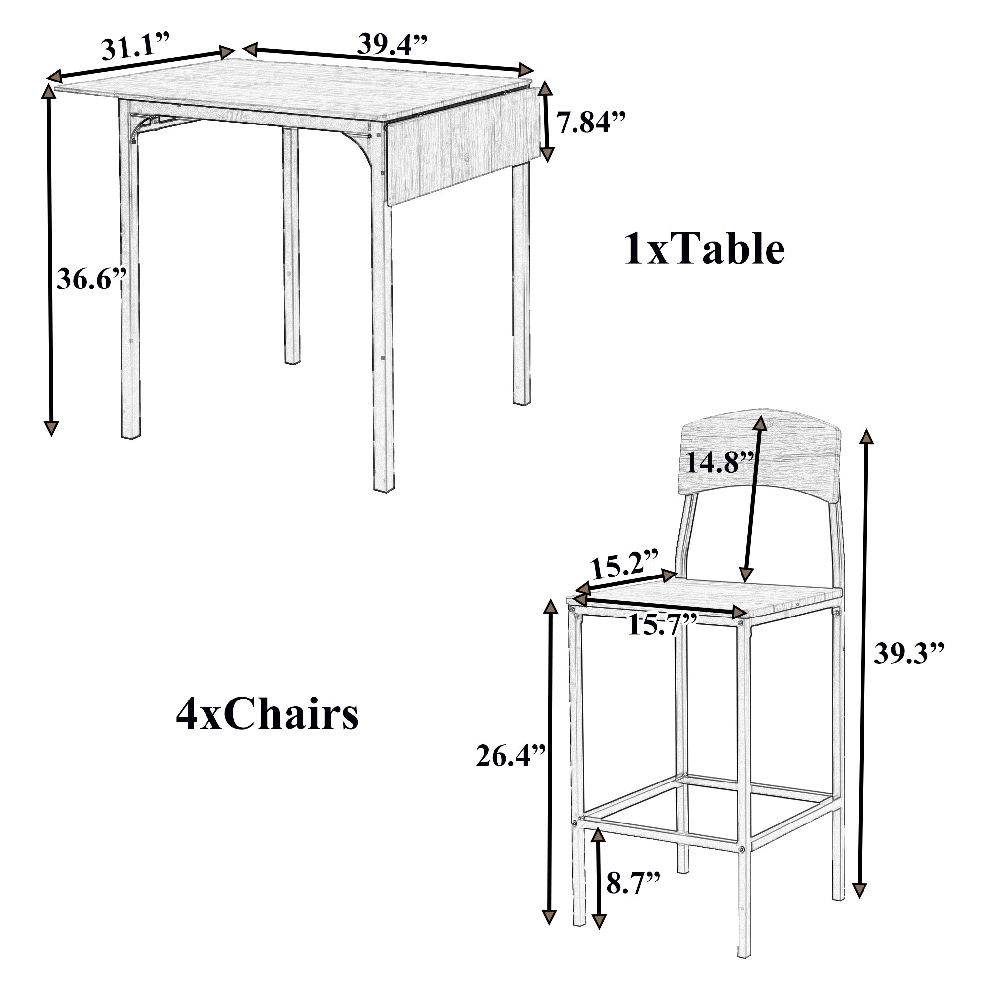 HAOYYE Farmhouse 5-Piece Counter Height Dining Table Set with 4 Chairs, White Frame & Rustic Brown Tabletop, Drop Leaf, Space-Saving Design, Sturdy & Heavy Duty, Ideal for Dining Room, Kitchen, Apartment, Dorm Room, Modern & Functional