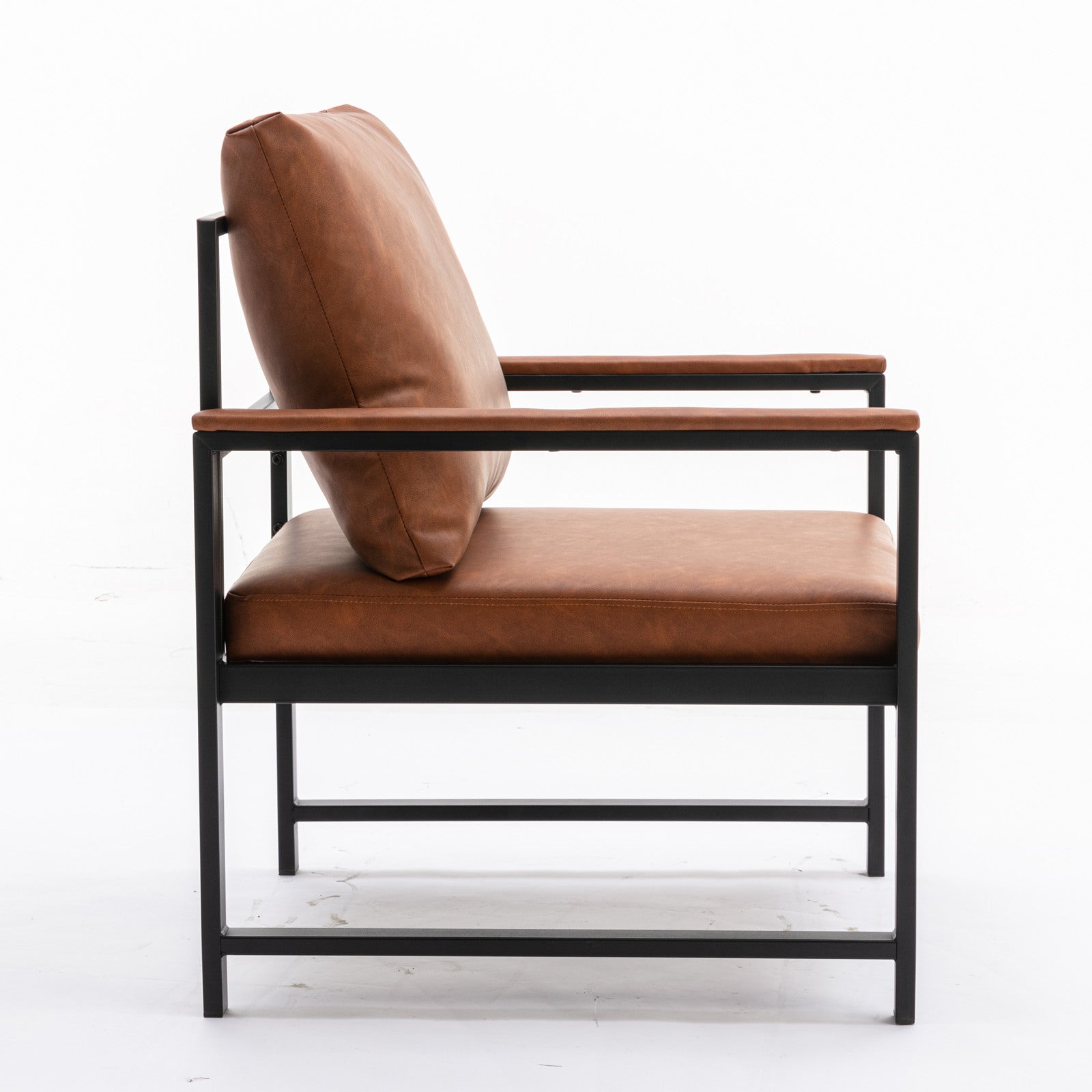 HAOYYE Modern Faux Leather Accent Chair with Black Powder-Coated Metal Frame, Orange Single Sofa for Living Room Bedroom, Sturdy Space-Saving Heavy Duty Modern Design for Adults Dorm Room
