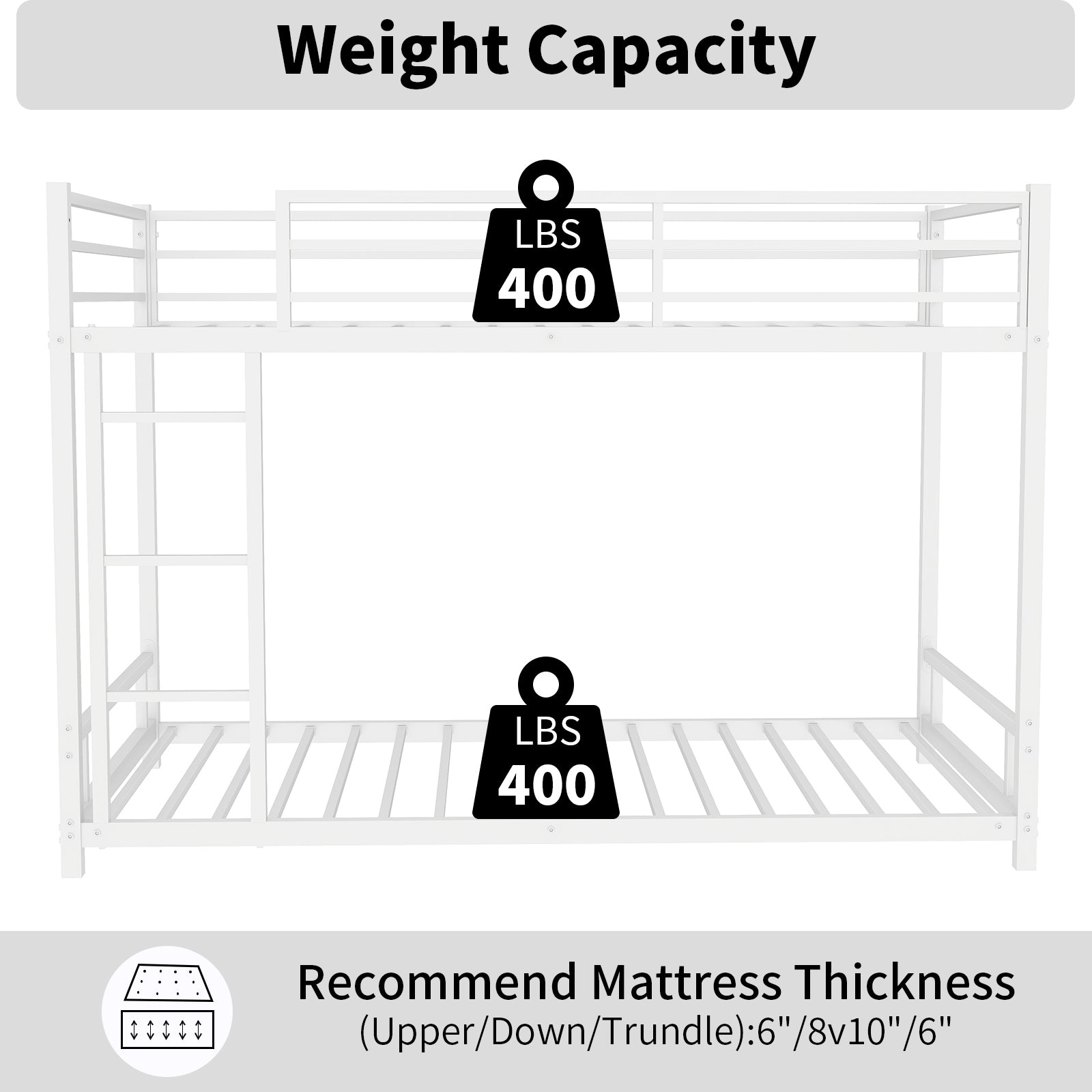HAOYYE Metal Twin over Twin Bunk Bed/ Heavy-duty Sturdy Metal/ Noise Reduced/ Safety Guardrail/No Box Spring Needed,White Space-Saving Heavy Duty Modern Design Adults Dorm Room Easy Assembly