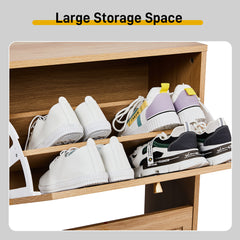 HAOYYE 2-Tilt Shoe Cabinet with Elegant Arched Rattan Fronts, Durable MDF with Melamine Laminate, Slim Space-Saving Design, Natural Wood Finish, Tall Arch Legs for Easy Cleaning, Stylish Entryway Storage for 8-12 Pairs of Shoes