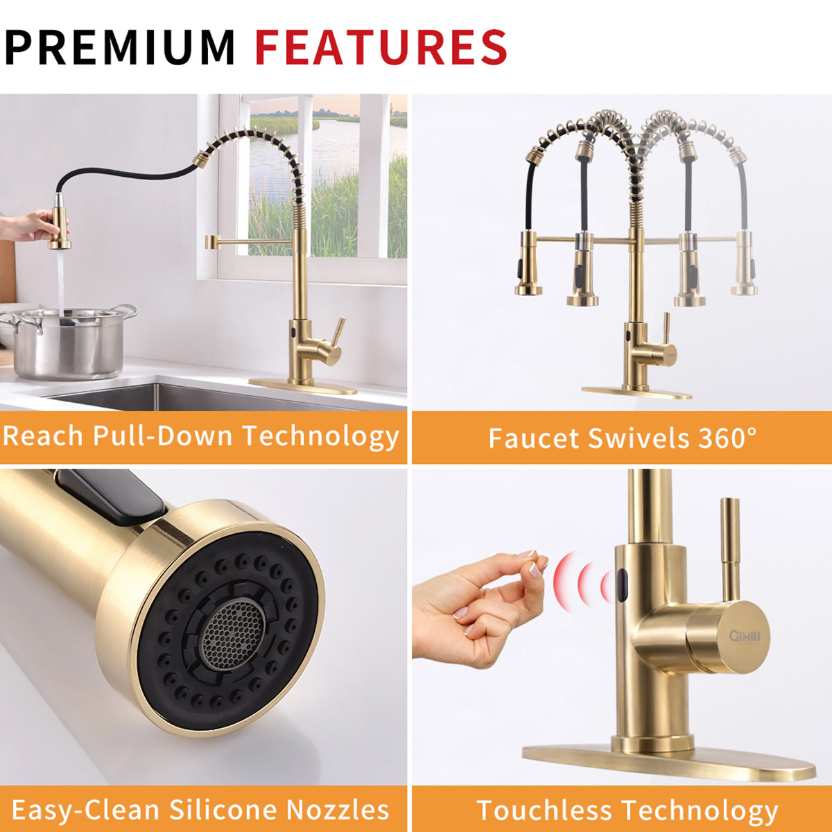 HAOYYE Touchless Kitchen Faucet,Hands Free Automatic Smart Kitchen Faucet Brushed Nickel Gold Smart Kitchen Faucet Sturdy Space-Saving Heavy Duty Modern Design Adults Dorm Room Easy Assembly