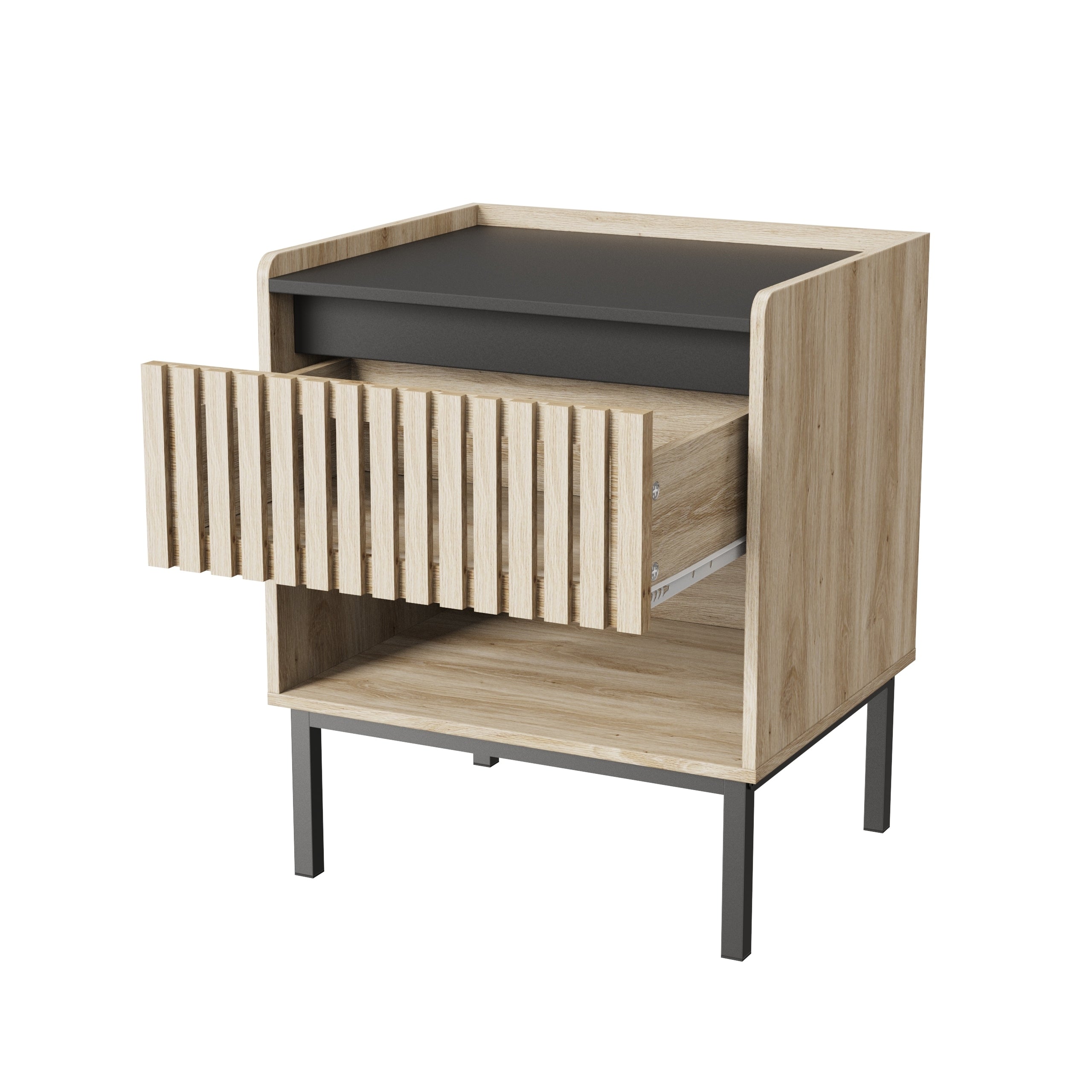 HAOYYE Set of 2 Bedside Cabinets, Modern Nightstands, Quick Assembly, Minimalist Iron Legs, Vertical Stripe Design, Sturdy Space-Saving Heavy Duty Construction, Ideal for Contemporary Homes