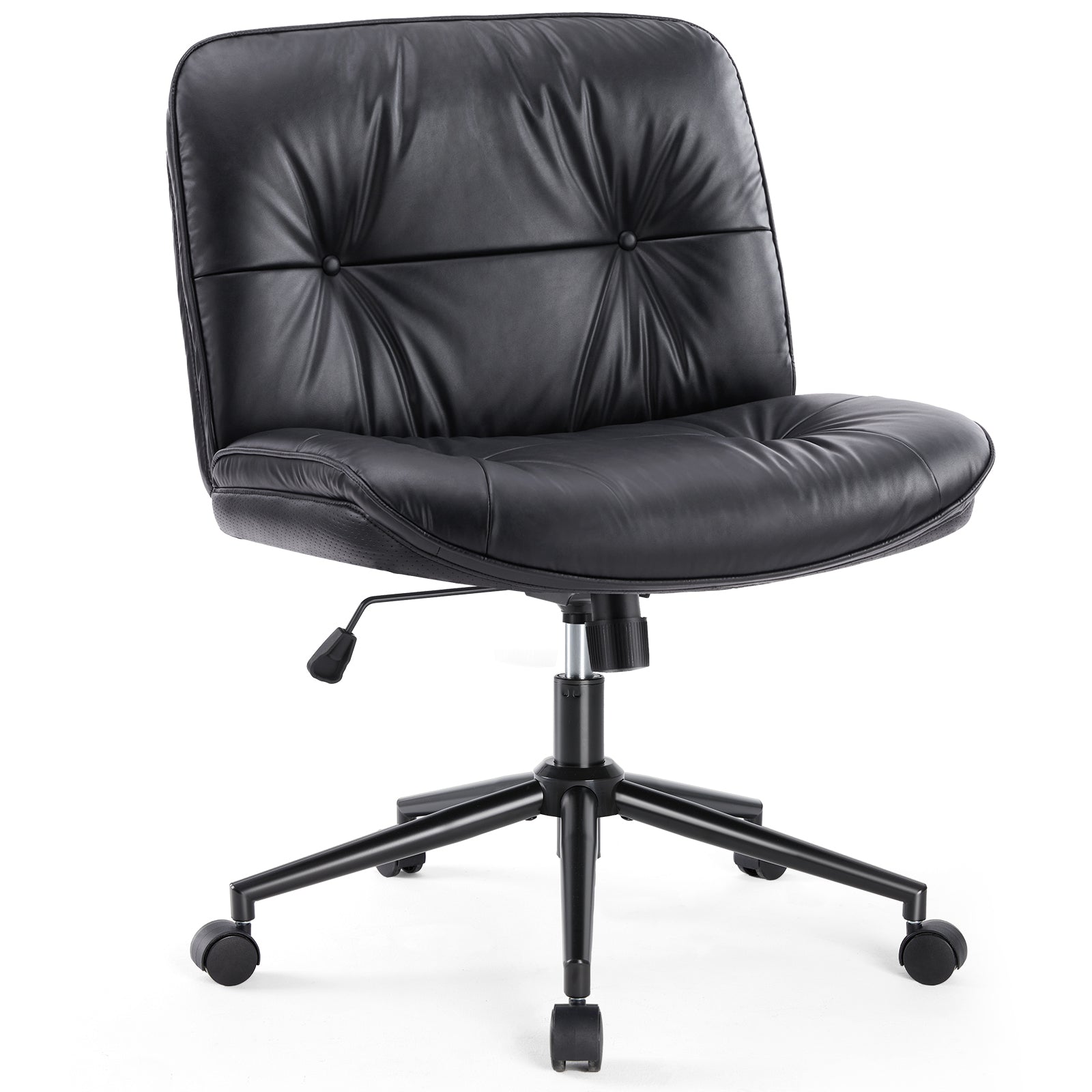 HAOYYE Criss Cross Legged Chair, Armless Office Desk Wide Seat Wheels, Swivel Height Adjustable Comfy Sturdy Space-Saving Heavy Duty Modern Design Adults Dorm Room Easy Assembly Bedroom Furniture