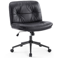 HAOYYE Criss Cross Legged Chair, Armless Office Desk Wide Seat Wheels, Swivel Height Adjustable Comfy Sturdy Space-Saving Heavy Duty Modern Design Adults Dorm Room Easy Assembly Bedroom Furniture