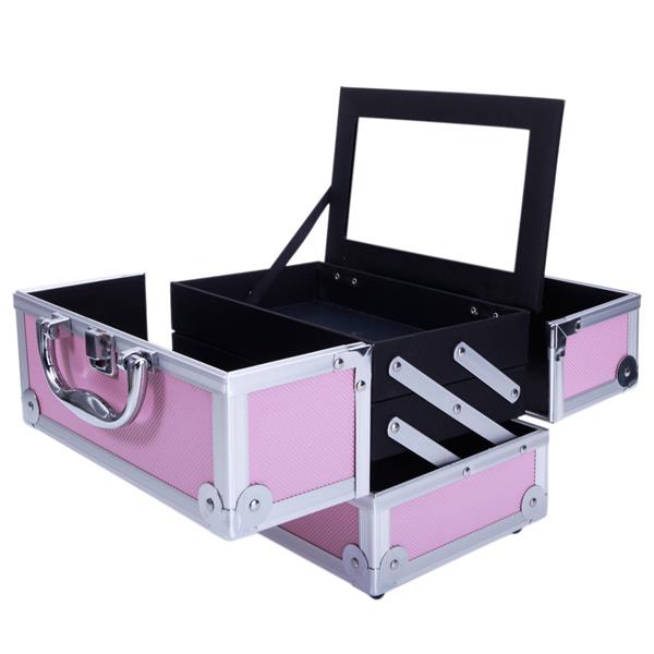 HAOYYE Aluminum Makeup Train Case Jewelry Box, Pink Cosmetic Organizer with Mirror, Durable Space-Saving Storage Solution, Stylish Design, Versatile Use for Travel, Home, or Salon, Premium Quality, Modern and Convenient