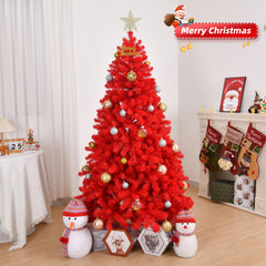 HAOYYE Red Artificial Christmas Tree with 800 Branch Tips, Unlit Hinged Pine Tree, Sturdy Metal Stand, Full and Lush Design for Holiday Décor, Living Room, Entryway, Office and Home  中文翻译