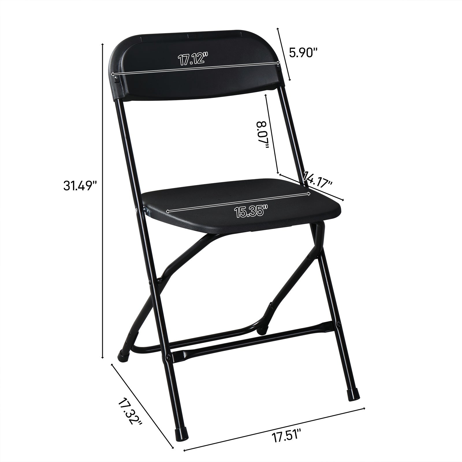 HAOYYE 10pcs Plastic Folding Chairs Black – Heavy Duty Durable Garden Chairs with Metal Frame, Portable and Lightweight for Indoor Outdoor Events, Parties, Office, Church, Picnic Seating