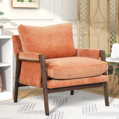 HAOYYE Mid-Century Modern Velvet Accent Chair,Leisure Chair with Solid Wood and Thick Seat Cushion for Living Room,Bedroom,Studio,Orange Sturdy Space-Saving Heavy Duty Modern Design Adults Dorm Room