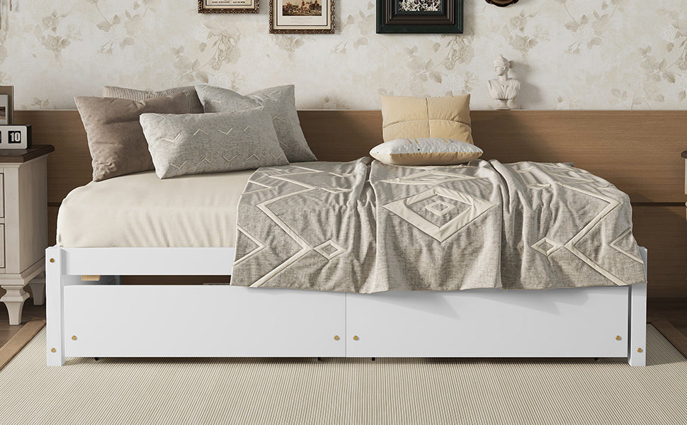 HAOYYE Solid Wood Twin Bed Frame With 2 Storage Drawers, No Box Spring Needed, Space-Saving Heavy Duty Design For Bedroom Or Dorm Room, Sturdy And Easy To Assemble