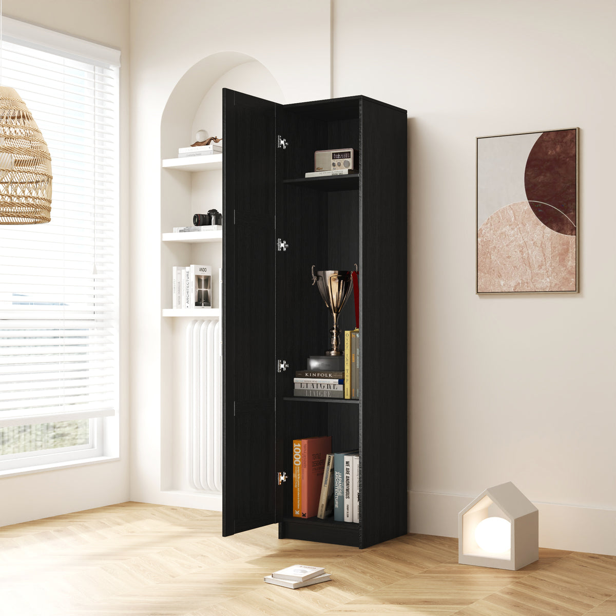 HAOYYE Stackable Wall Mounted Storage Cabinet, 15.75" D x 15.75" W x 70.87" H,black Sturdy Space-Saving Heavy Duty Modern Design Easy Assembly Durable Stylish Home Furniture Versatile