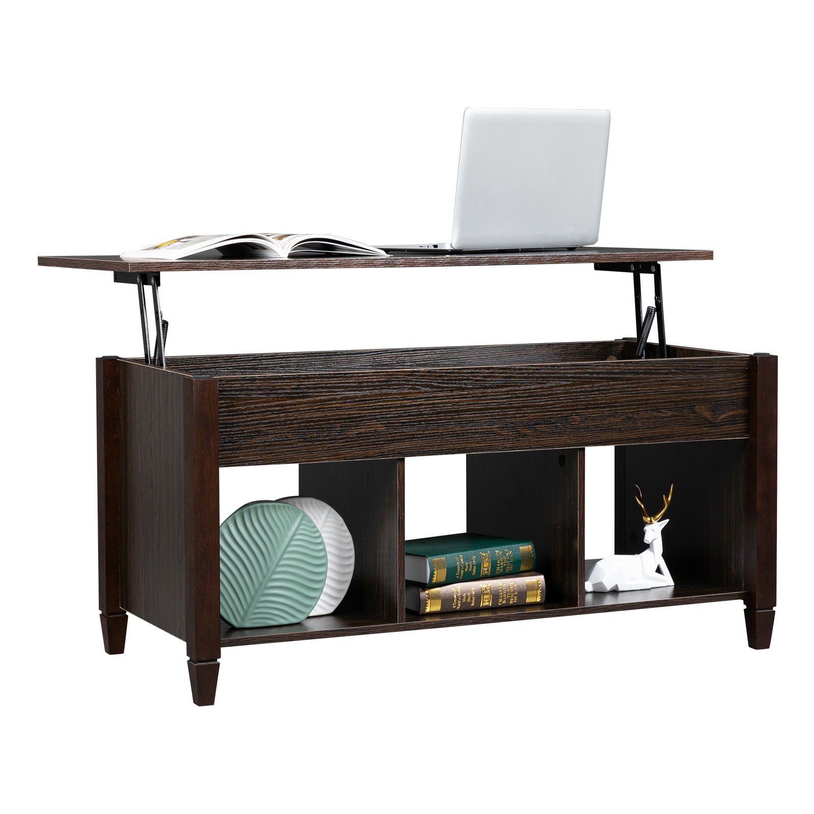 HAOYYE Lift Top Coffee Table Modern Furniture Hidden Compartment with 3 Storage Cabinets and Solid Wood Legs for Living Room Office