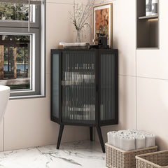 HAOYYE 22.25" Floor Coner Cabinet with Tempered Glass Door & Storage Shelves for Bathroom, Living Room, Bedroom (Black) Sturdy Space-Saving Heavy Duty Modern Design Adults Dorm Room Easy Assembly