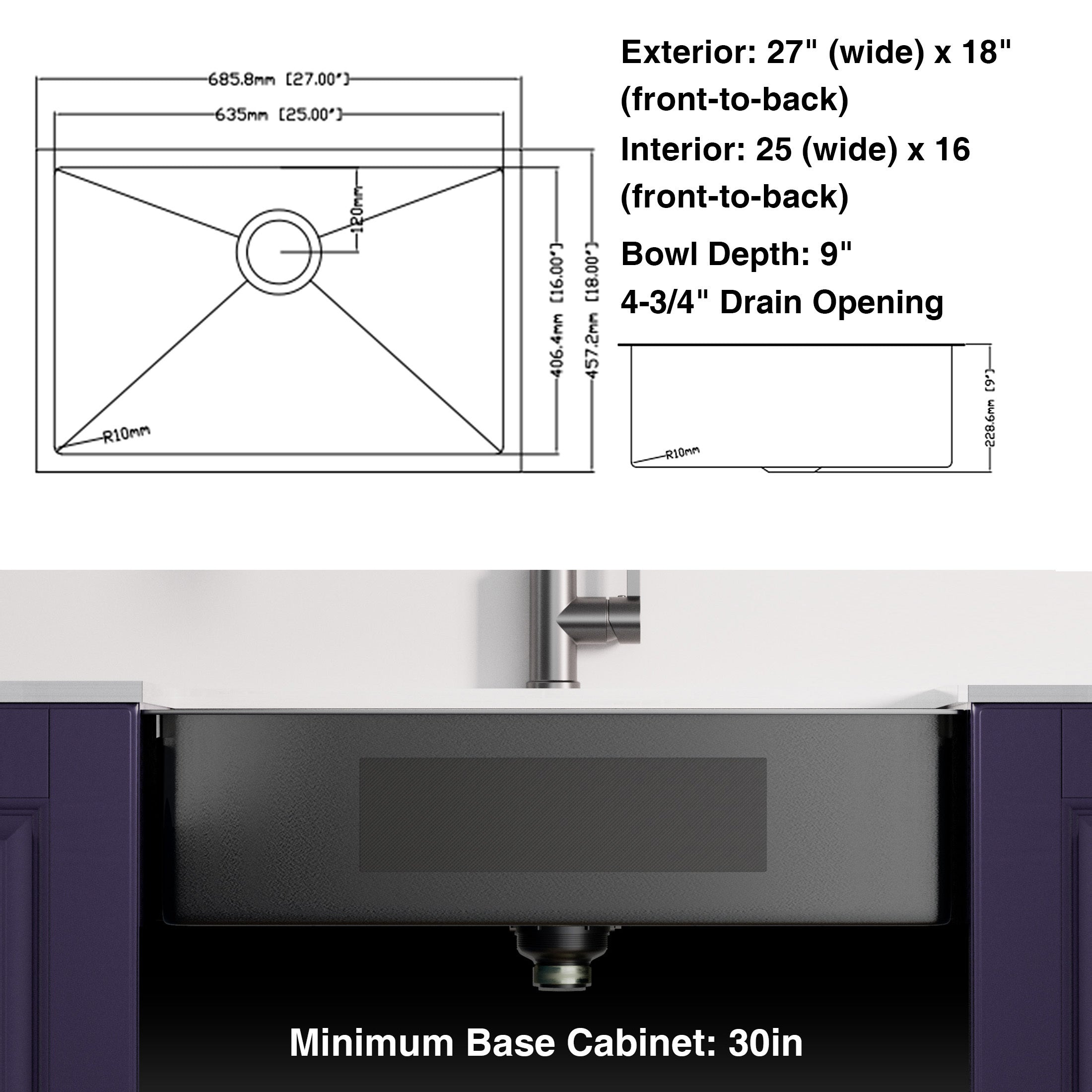 HAOYYE 27x17 inch Undermount Gunmetal Black 18 Gauge Stailess Steel Kitchen Sink Sturdy Space-Saving Heavy Duty Modern Design Adults Dorm Room Easy Assembly Bedroom Furniture
