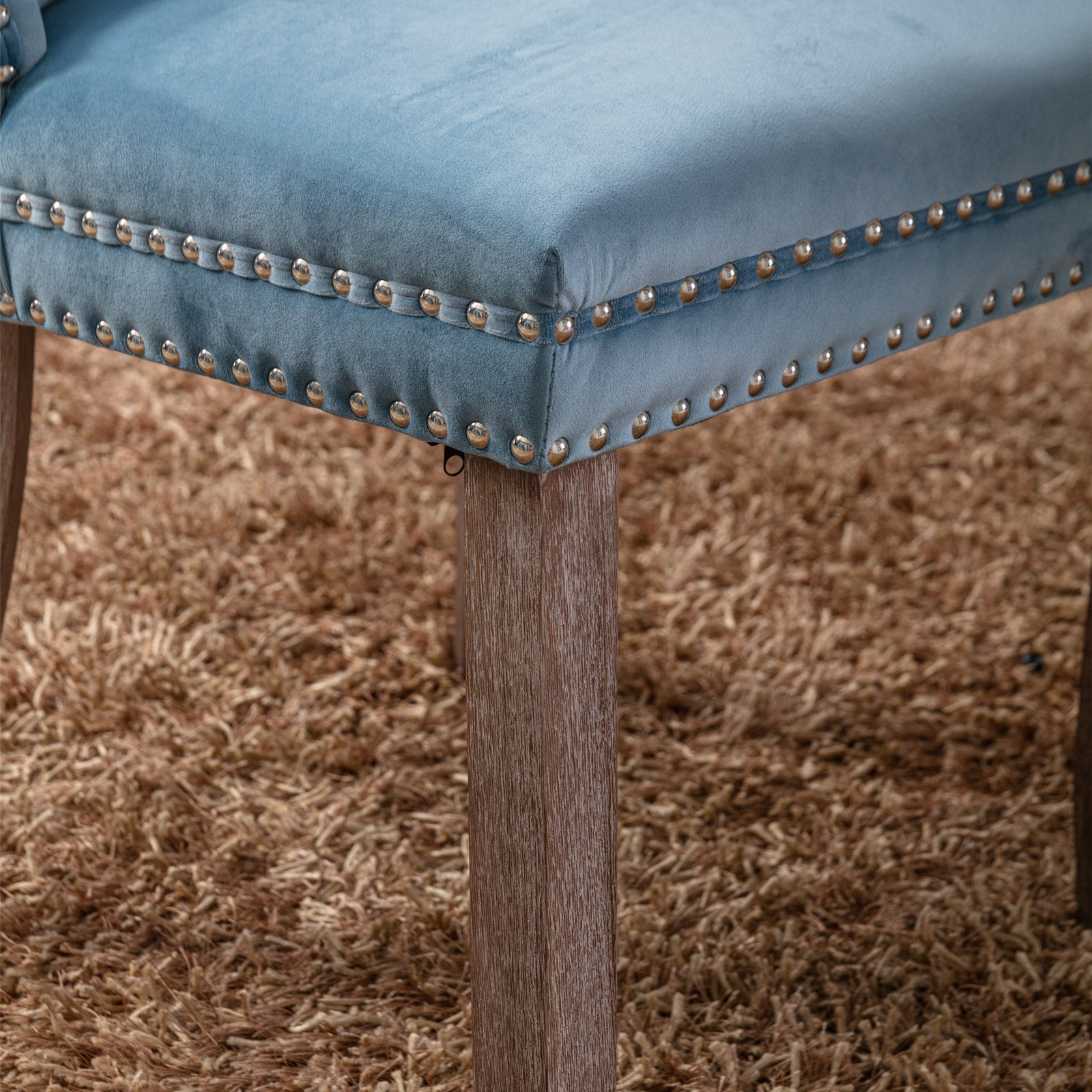 HAOYYE High-end Tufted Solid Wood Contemporary Velvet Upholstered Dining Chair with Wood Legs Nailhead Trim 2-Pcs Set,Light Blue, SW2001LB Sturdy Space-Saving Heavy Duty Durable