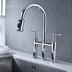 HAOYYE Bridge Kitchen Faucet with Pull-Down Sprayhead in Spot Sturdy Space-Saving Heavy Duty Modern Design Adults Dorm Room Easy Assembly Bedroom Furniture
