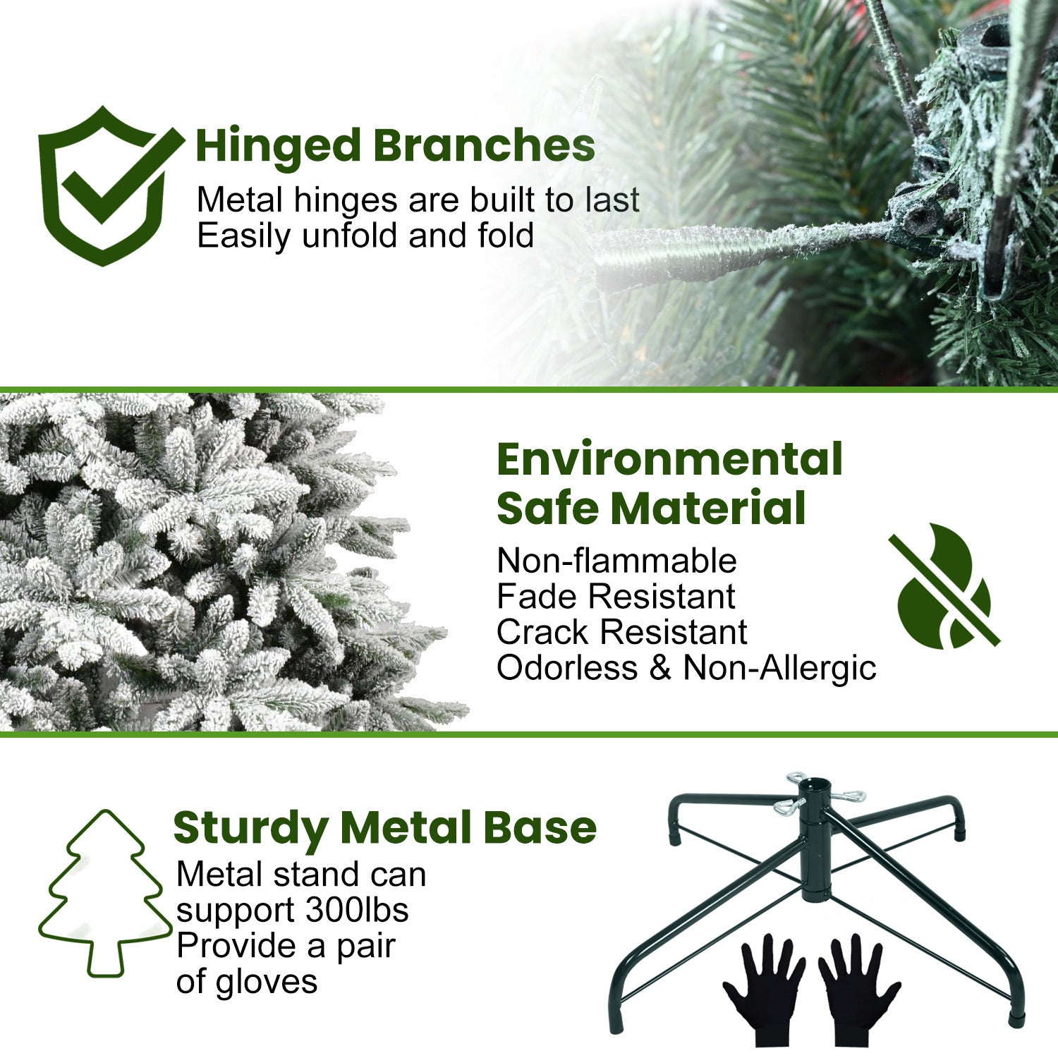 HAOYYE 7FT PE & PVC Flocked Artificial Christmas Tree ,With 1514 branch tips and metal stand,Foldable Fake Tree with Realistic Snowy Foliage for Home Decoration Sturdy Space-Saving Heavy Duty Modern Design