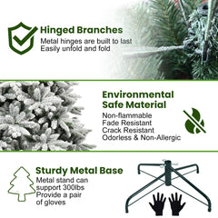 HAOYYE 7FT PE & PVC Flocked Artificial Christmas Tree ,With 1514 branch tips and metal stand,Foldable Fake Tree with Realistic Snowy Foliage for Home Decoration Sturdy Space-Saving Heavy Duty Modern Design
