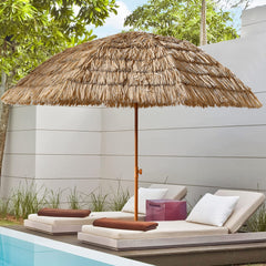 HAOYYE 8ft Tiki Thatch Patio Umbrella with Tilt Mechanism, Hawaiian Style Palapa Raffia Canopy, Portable Straw Umbrella for Beach, Poolside, Backyard, Outdoor Bar