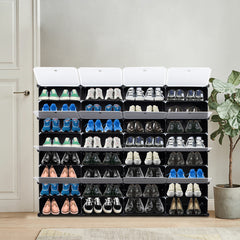 HAOYYE 8-Tier Portable Shoe Rack Organizer 64 Pair Capacity Expandable 32 Grid Tower Shelf Black Durable Design Sturdy Multifunctional Modern Organizer Space-Saving Storage Solution for Shoes, Boots, Slippers