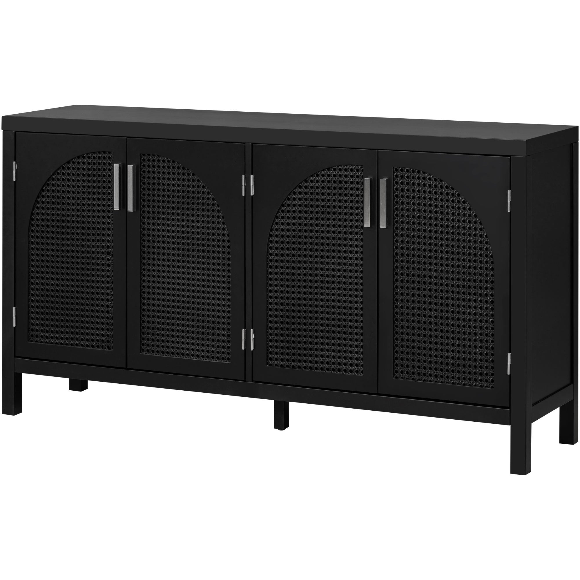 HAOYYE Large Storage Space Sideboard with Artificial Rattan Door and Metal Handles for Living Room and Entryway (Black) Sturdy Space-Saving Heavy Duty Modern Design Adults Dorm Room Easy Assembly