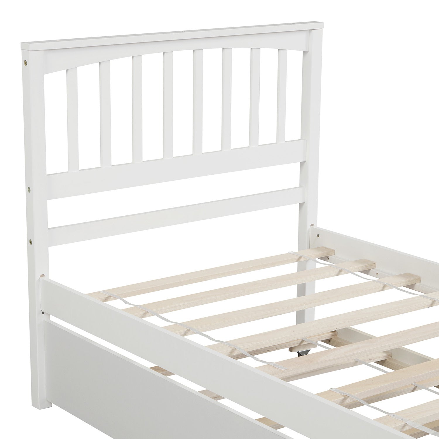 HAOYYE Twin size Platform Bed with Trundle, White Sturdy Space-Saving Heavy Duty Modern Design Easy Assembly Durable Stylish Home Furniture Versatile