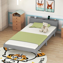 HAOYYE Modern Design Twin Size Platform Bed Frame with Built-in USB port for Grey Color Sturdy Space-Saving Heavy Duty Easy Assembly Durable Stylish Home Furniture Versatile